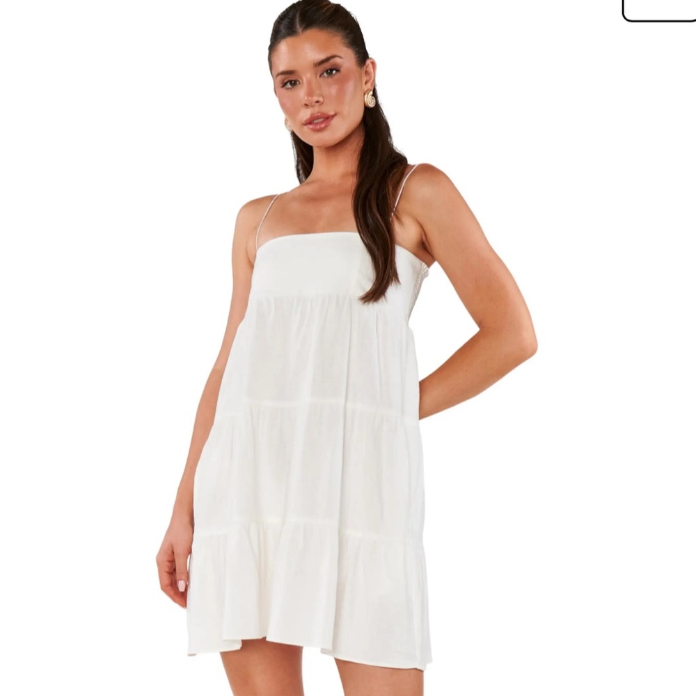 Show me your Mumu White Tiered Cotton Spaghetti Strap Dress with Pockets